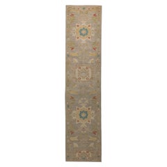 Contemporary Turkish Runner Rug with Sultanabad Woven Floral Patterns