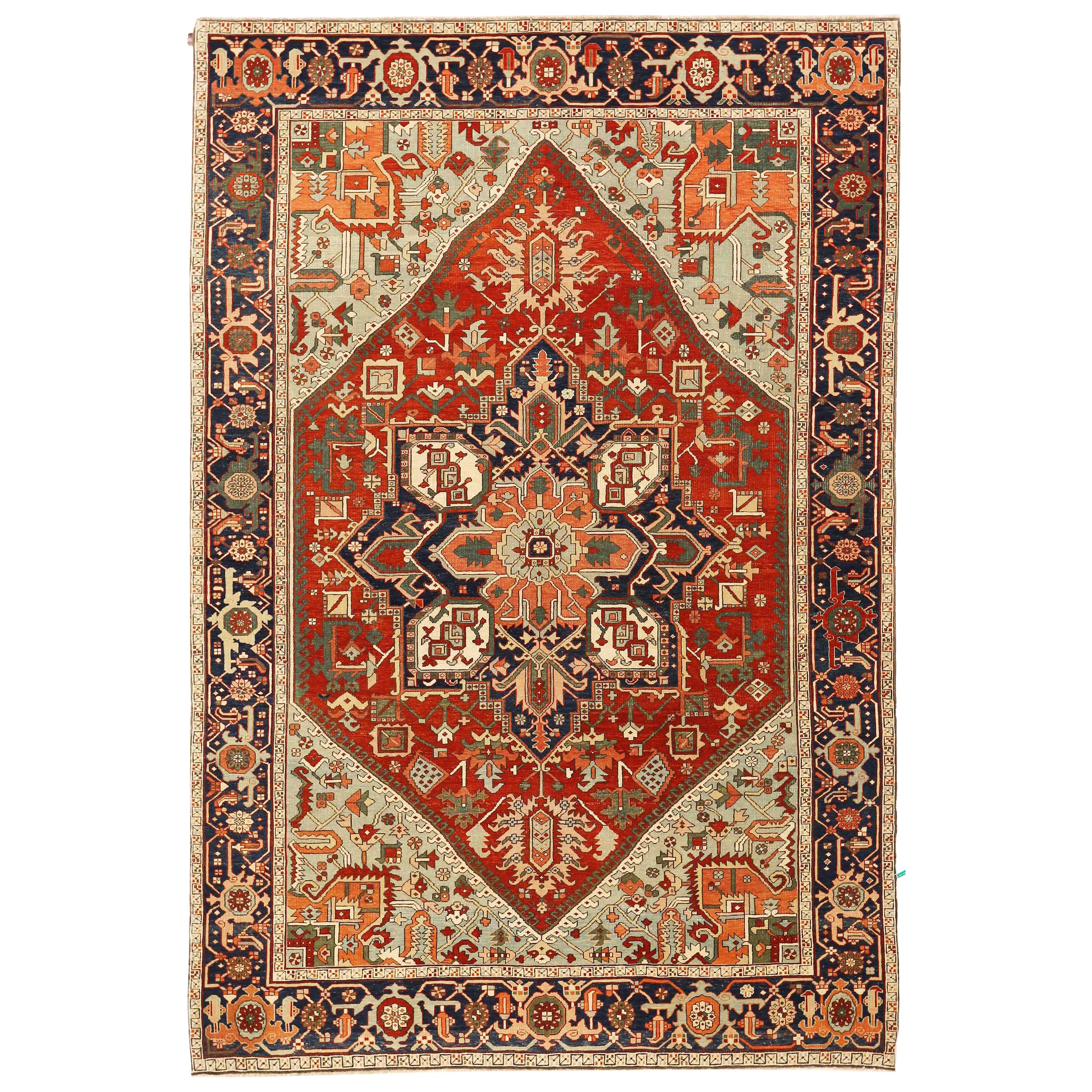 Contemporary Turkish Serapi Rug with Black and Red Botanical Details For Sale