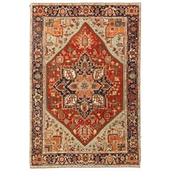 Tapis turc contemporain Serapi avec détails botaniques noirs et rouges