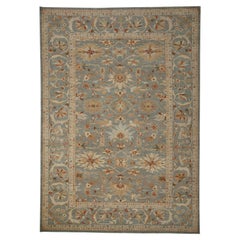 Contemporary Turkish Sultanabad Rug with Blue Gray Field of Colored Flower Detai