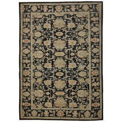 Contemporary Turkish Sultanabad Rug with Black Field and Colored Flower Patterns