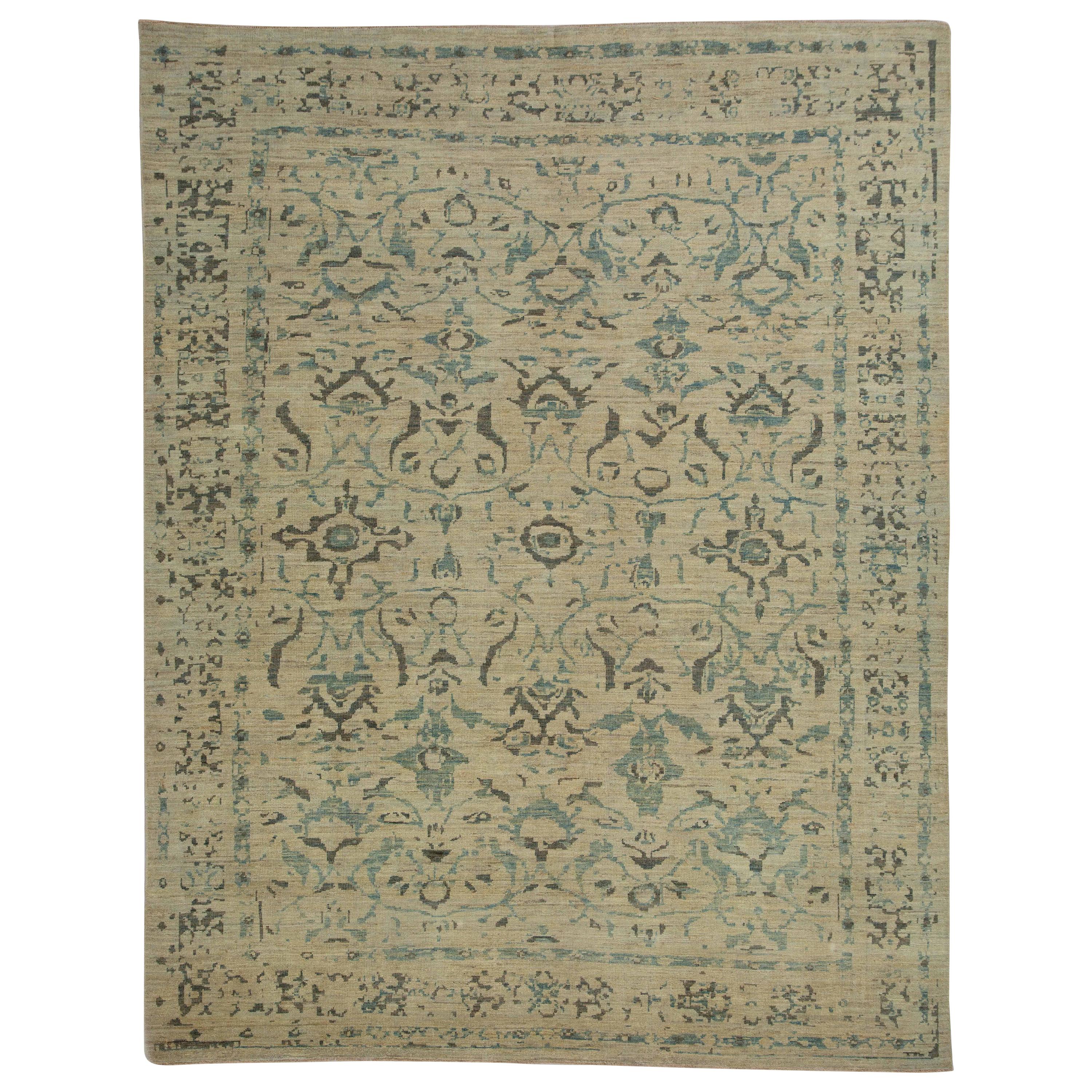 Contemporary Turkish Sultanabad Rug with Blue and Gray Floral Patterns For Sale