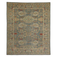 Contemporary Turkish Sultanabad Rug with Blue Field and Flower Garden Details