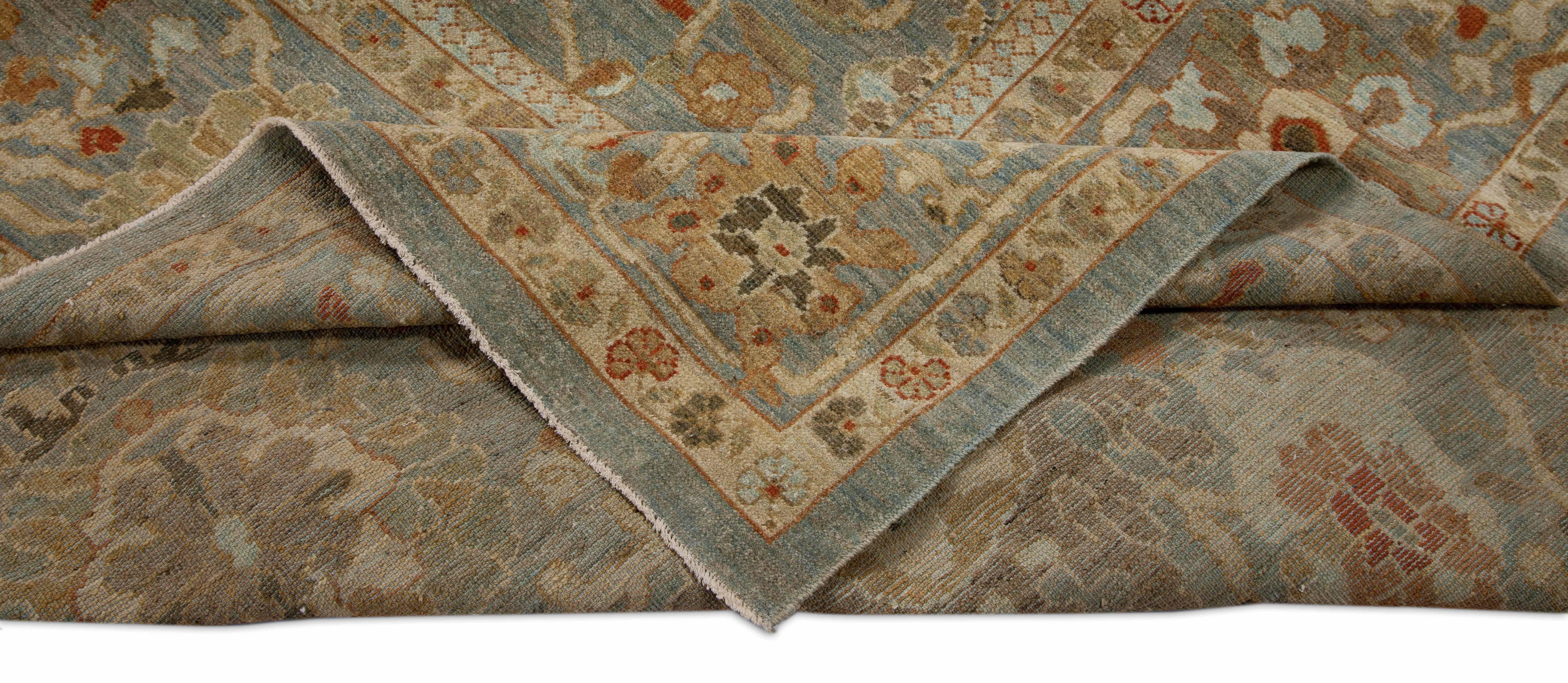 Islamic Contemporary Sultanabad Rug with Blue Gray Field of Colored Flower Detail For Sale
