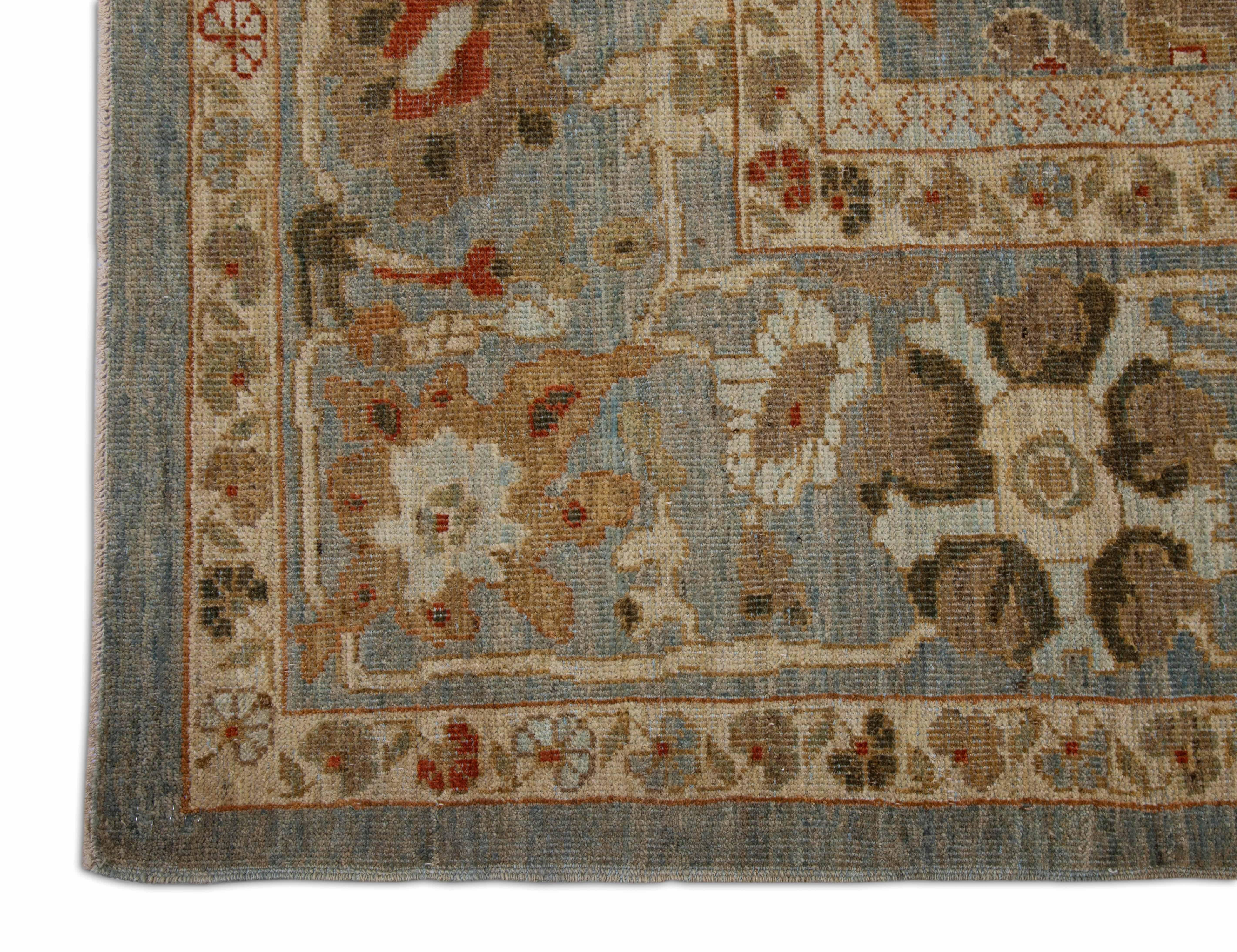 Persian Contemporary Sultanabad Rug with Blue Gray Field of Colored Flower Detail For Sale