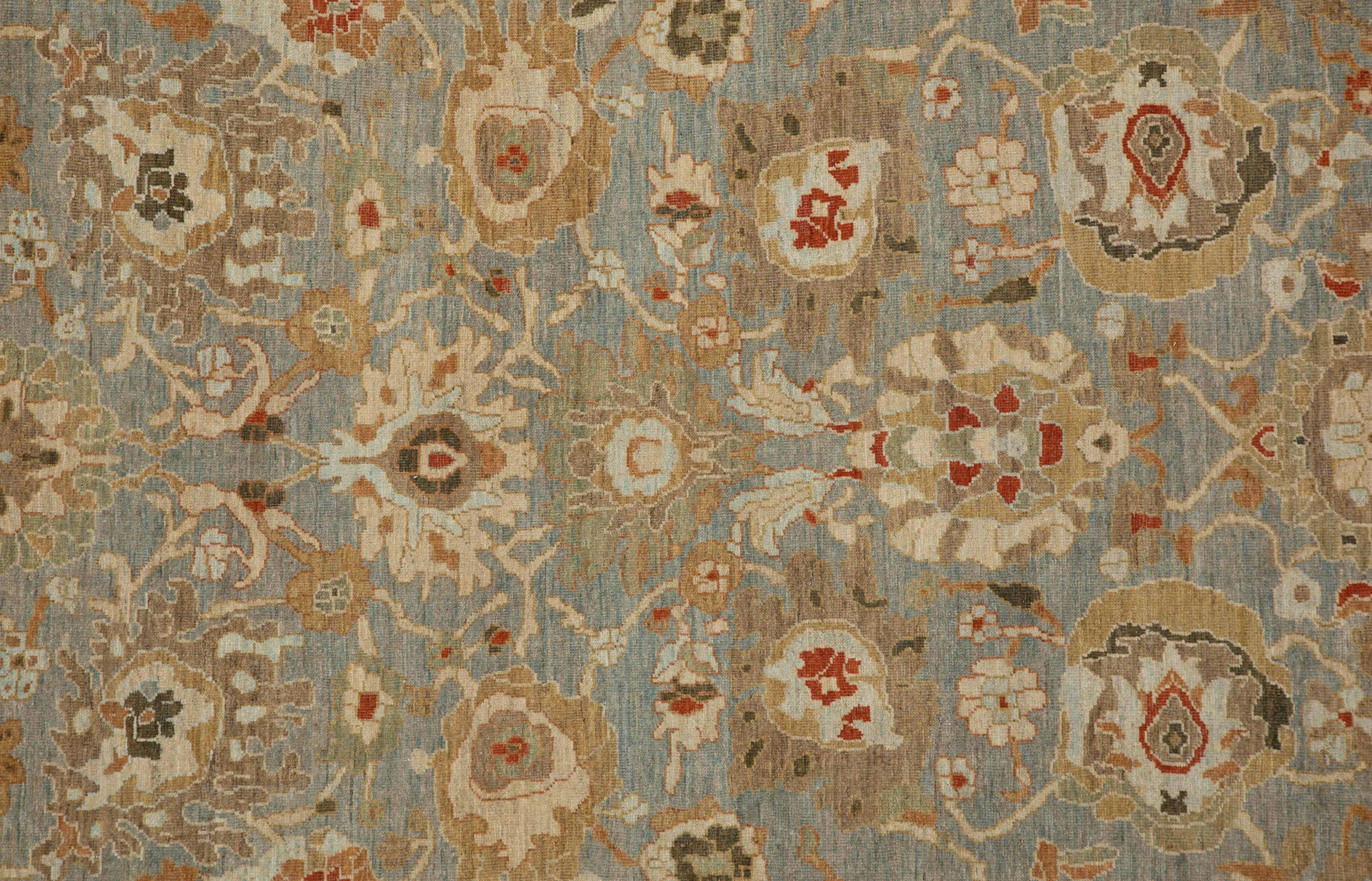 Contemporary Sultanabad Rug with Blue Gray Field of Colored Flower Detail In New Condition For Sale In Dallas, TX