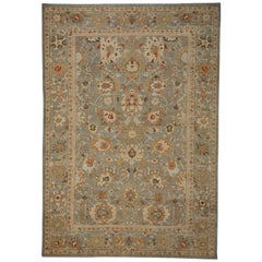 Contemporary Sultanabad Rug with Blue Gray Field of Colored Flower Detail