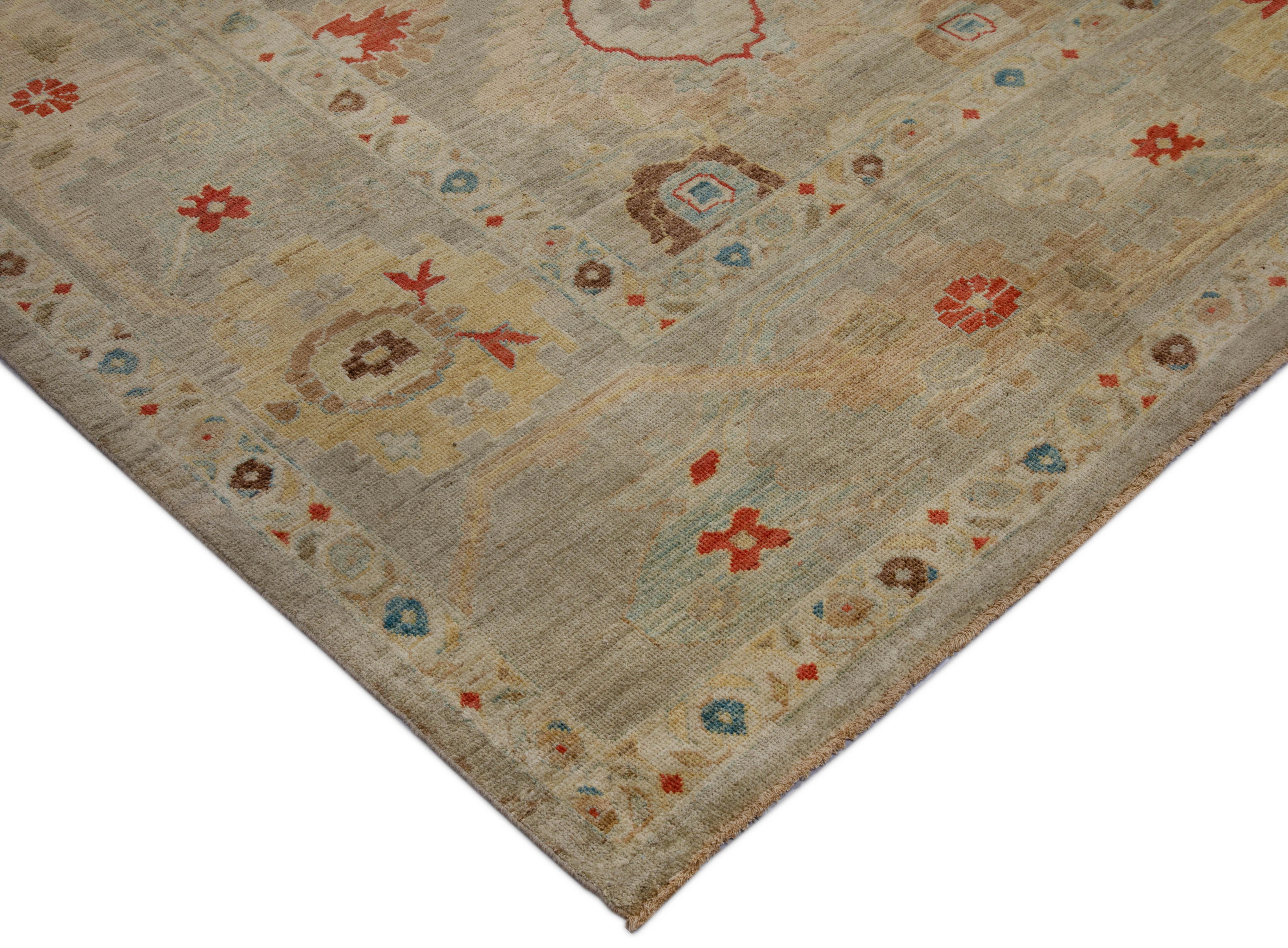 Hand-Woven Contemporary Turkish Sultanabad Rug with Colorful Dragon and Blossom Details For Sale
