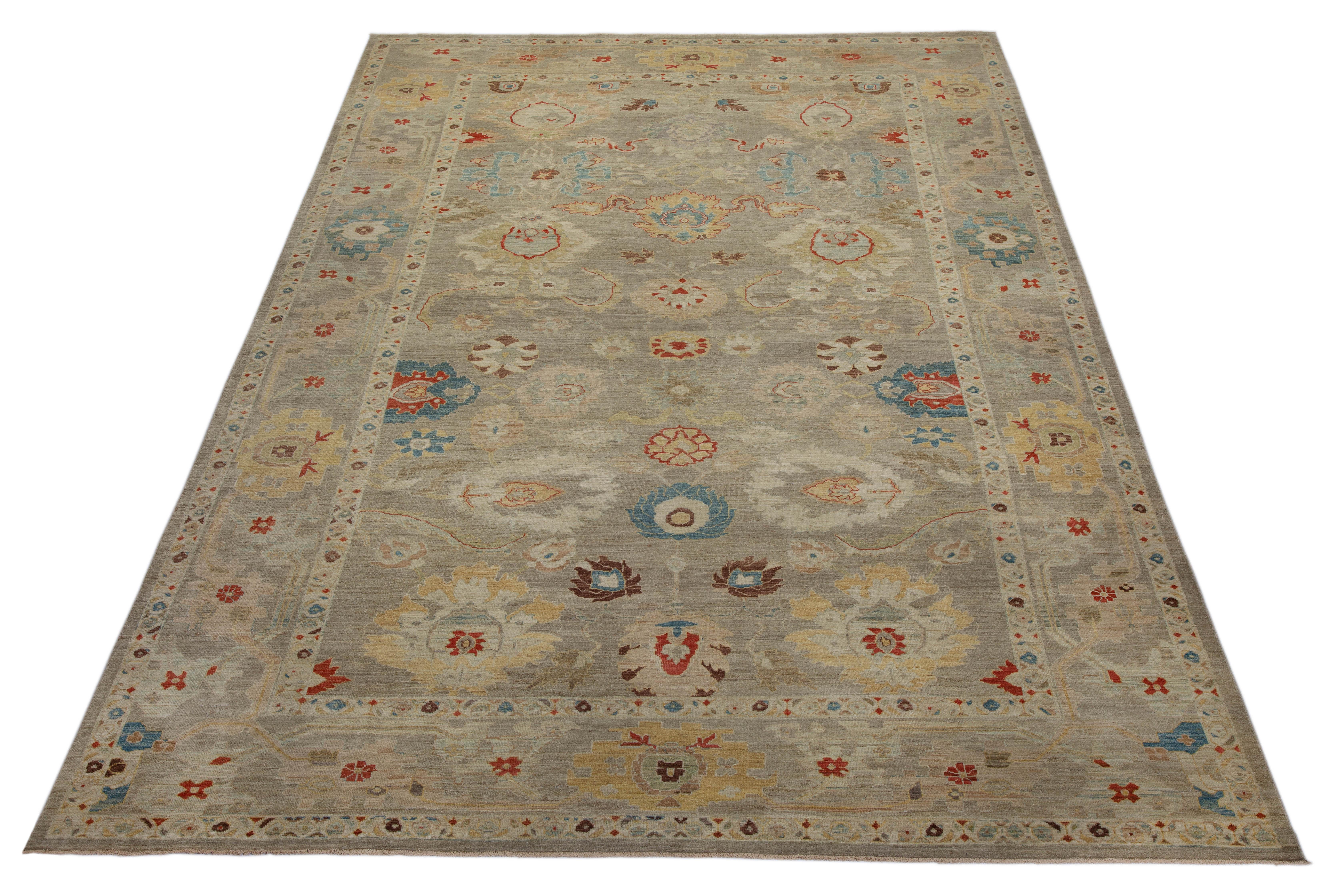 Contemporary Turkish Sultanabad Rug with Colorful Dragon and Blossom Details In New Condition For Sale In Dallas, TX