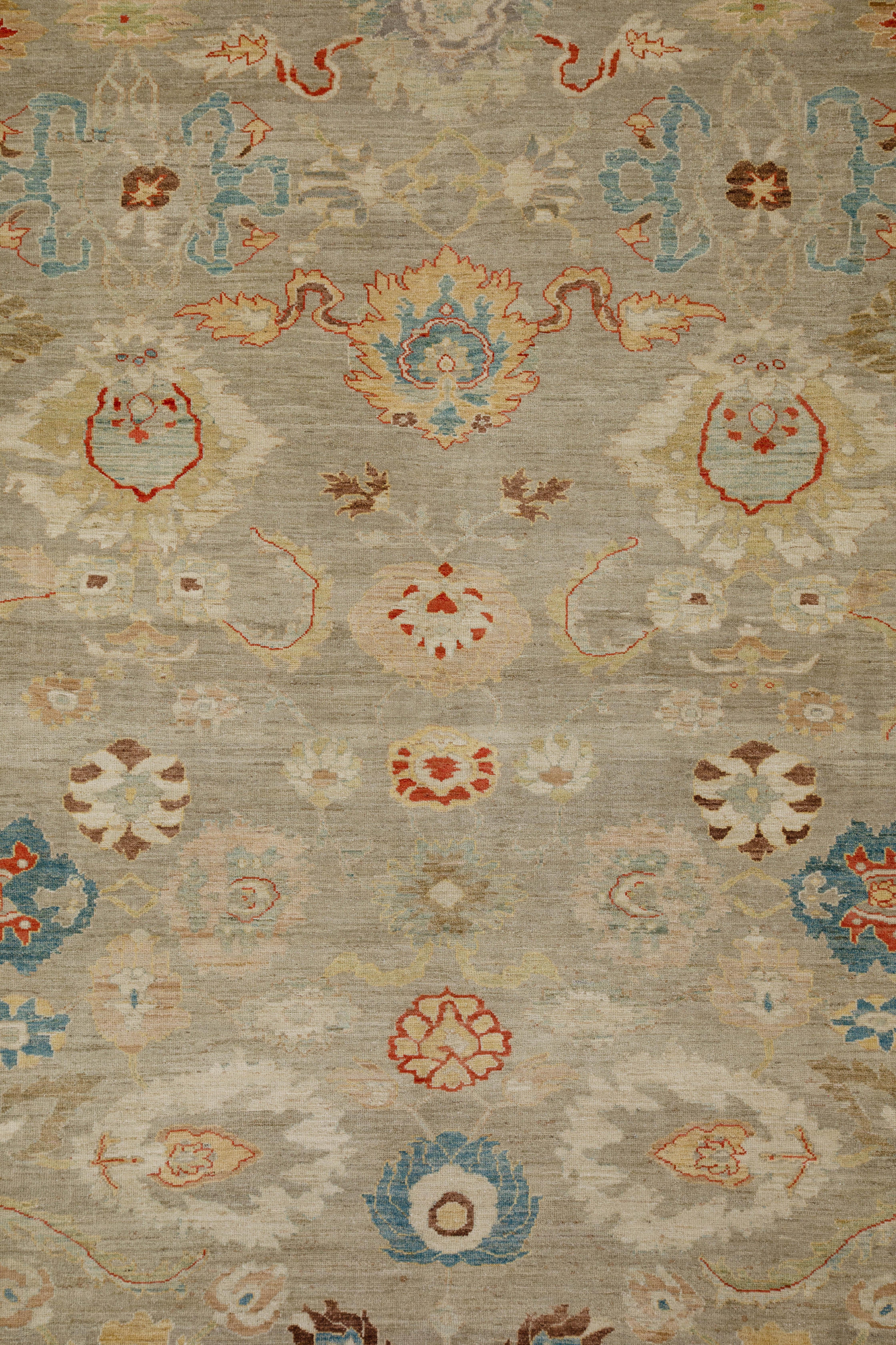 Wool Contemporary Turkish Sultanabad Rug with Colorful Dragon and Blossom Details For Sale