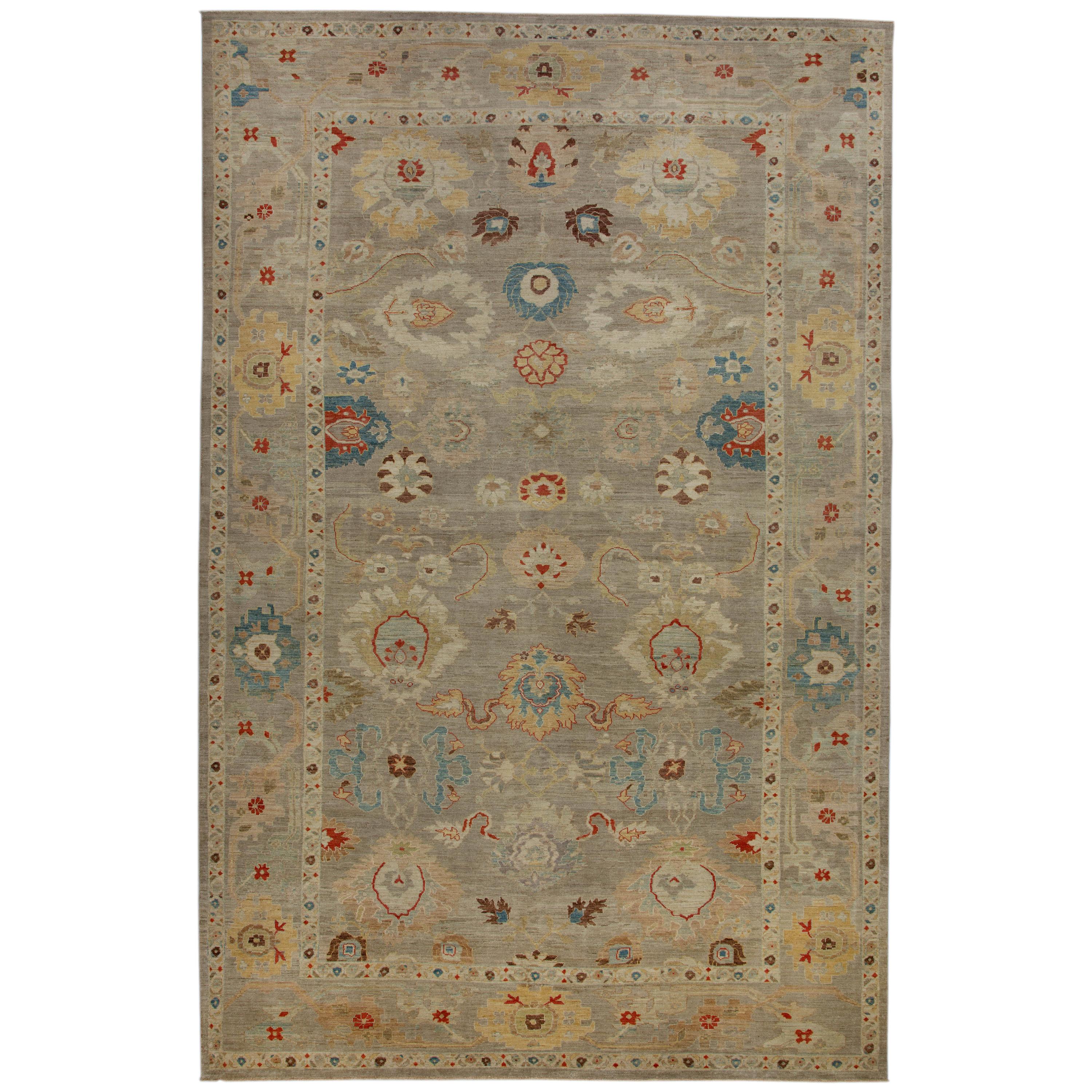Contemporary Turkish Sultanabad Rug with Colorful Dragon and Blossom Details For Sale
