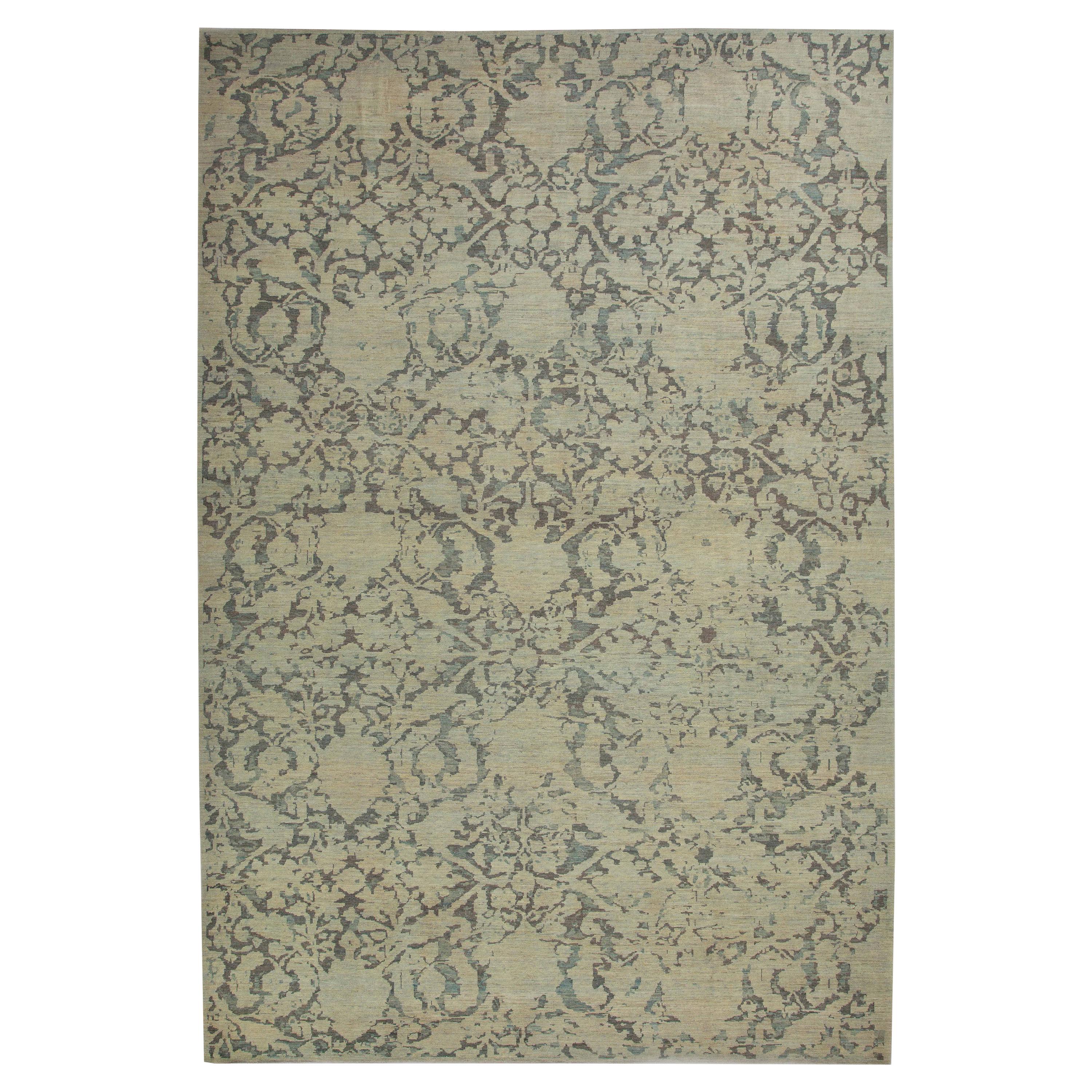 Contemporary Turkish Sultanabad Rug with Dark Gray Field and Beige Flower Heads For Sale
