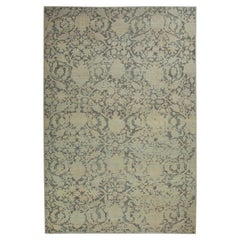 Contemporary Turkish Sultanabad Rug with Dark Gray Field and Beige Flower Heads