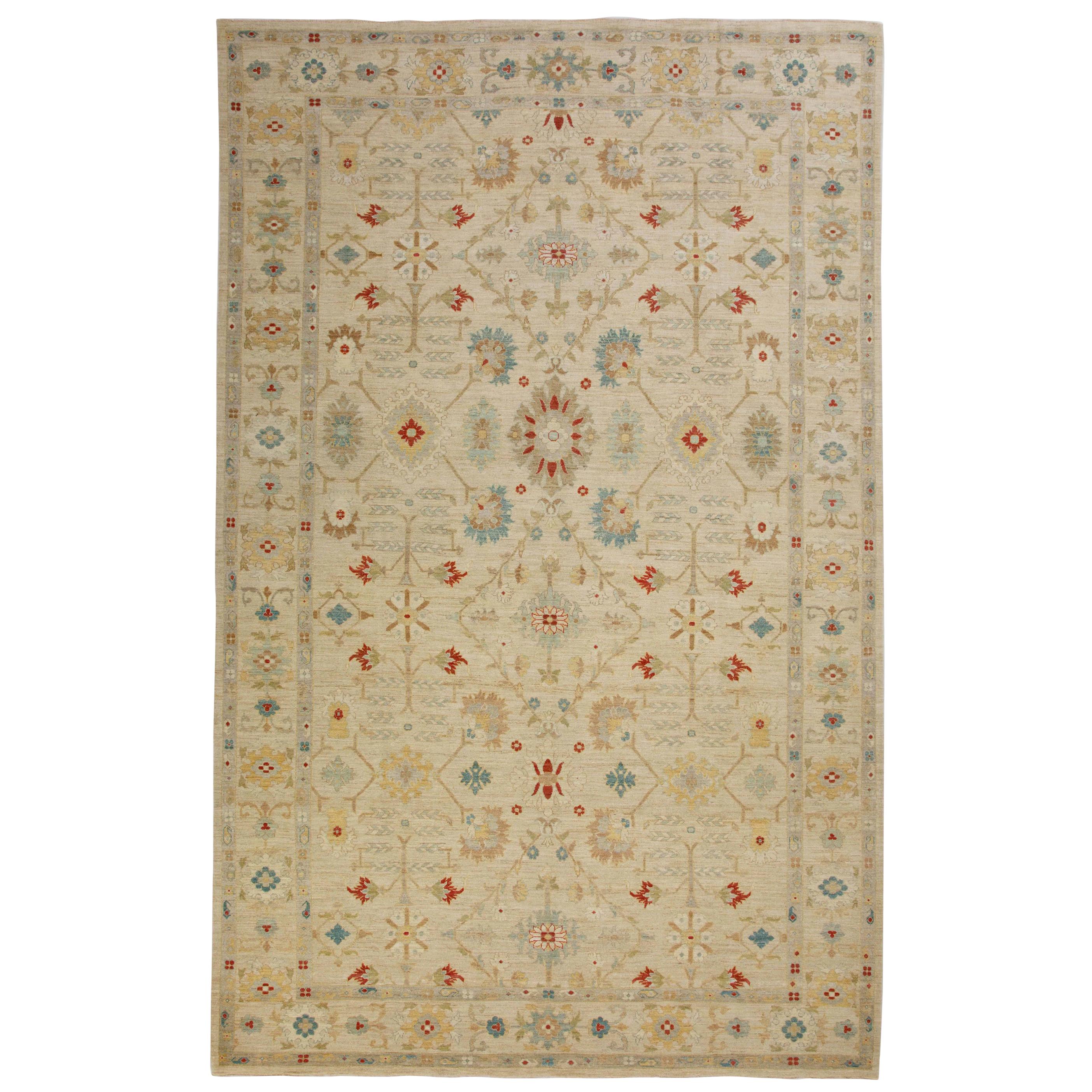 Contemporary Turkish Sultanabad Style Rug with Herati Patterns in Blue and Red