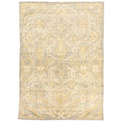 Tapis turc contemporain de style Sultanabad avec détails botaniques ivoire et Brown