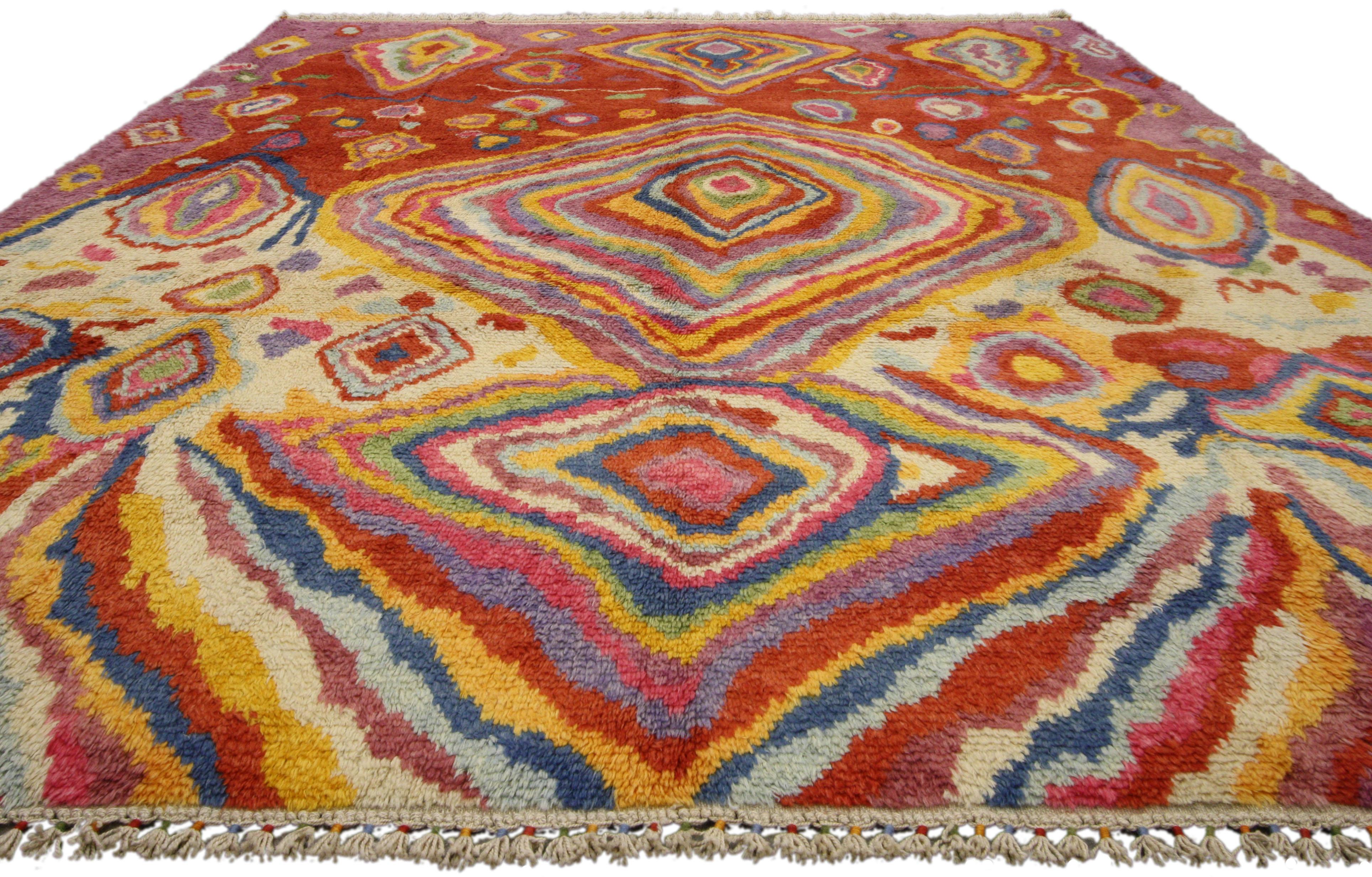 Hand-Knotted Contemporary Turkish Tulu Shag Rug with Abstract Style, Psychedelic Inspiration