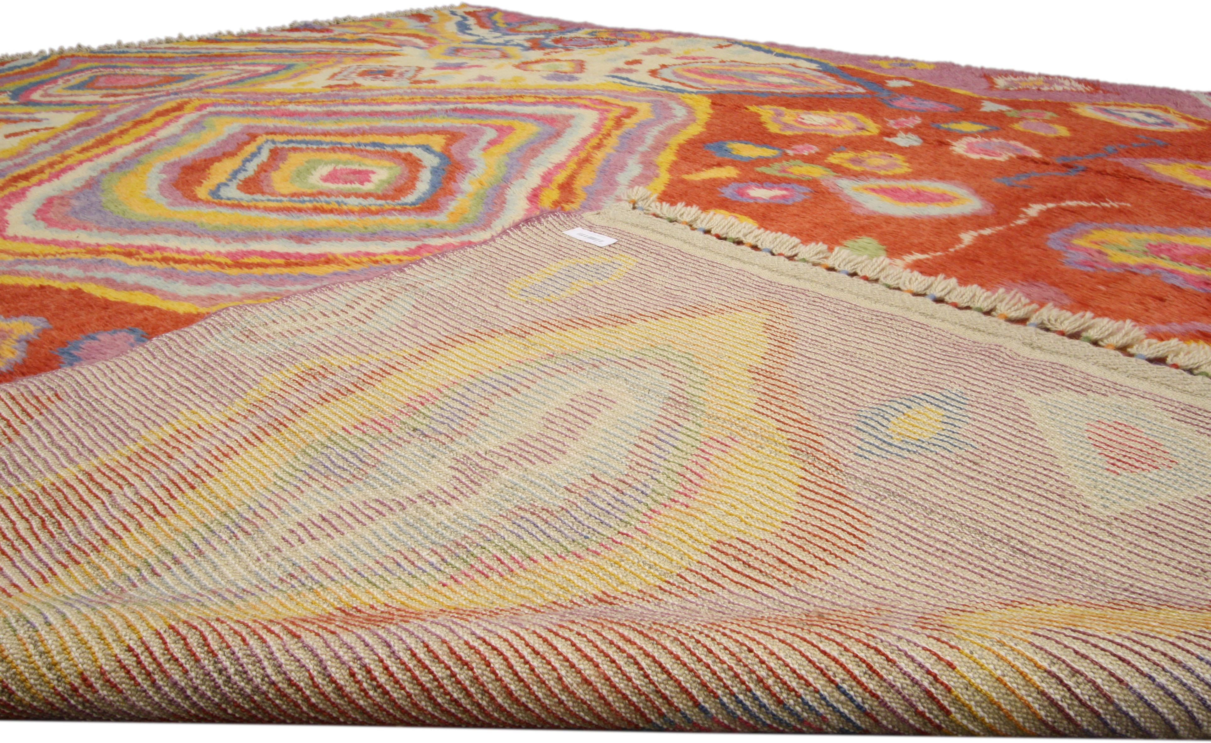 Wool Contemporary Turkish Tulu Shag Rug with Abstract Style, Psychedelic Inspiration