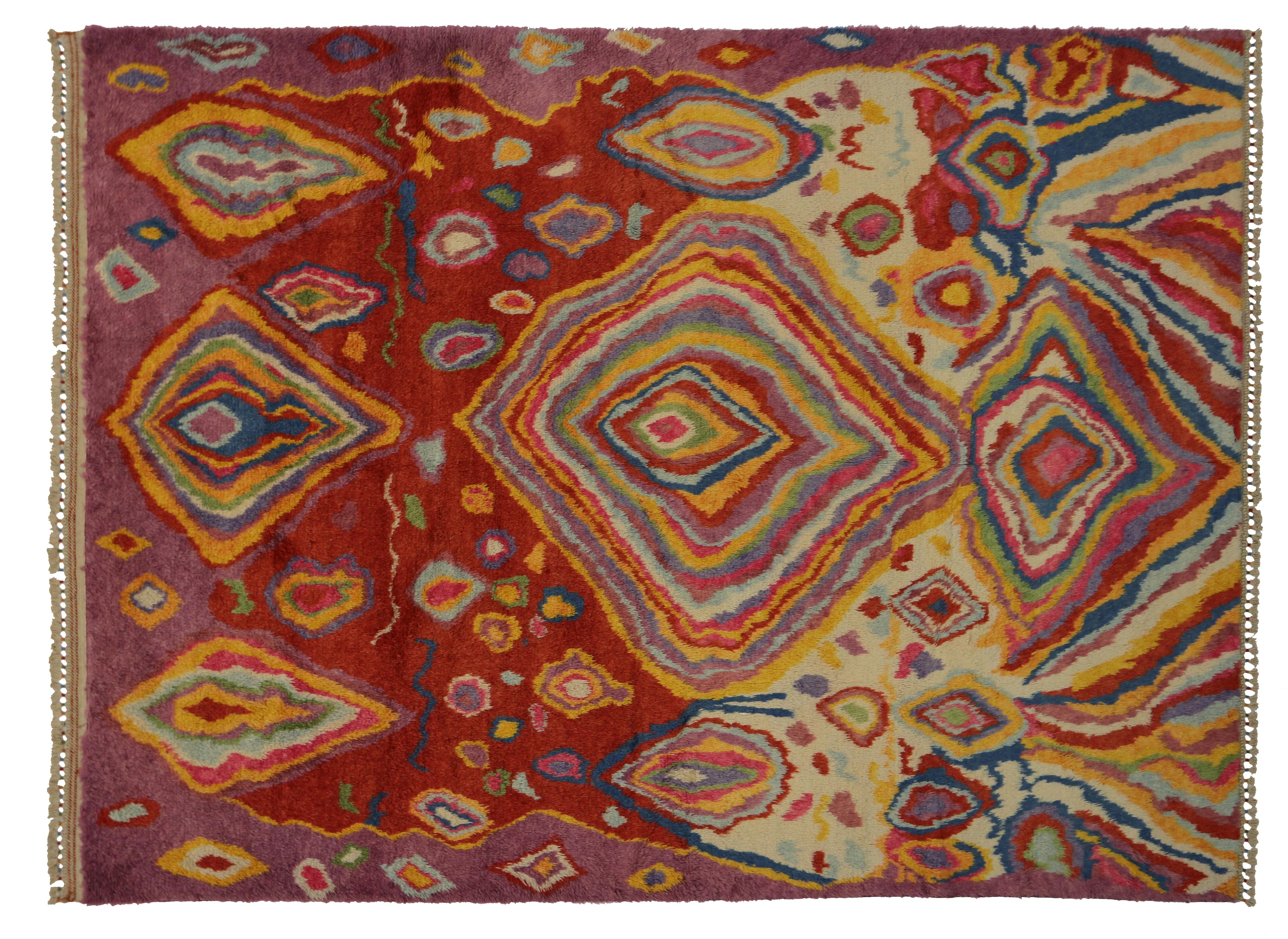 Contemporary Turkish Tulu Shag Rug with Abstract Style, Psychedelic Inspiration 1