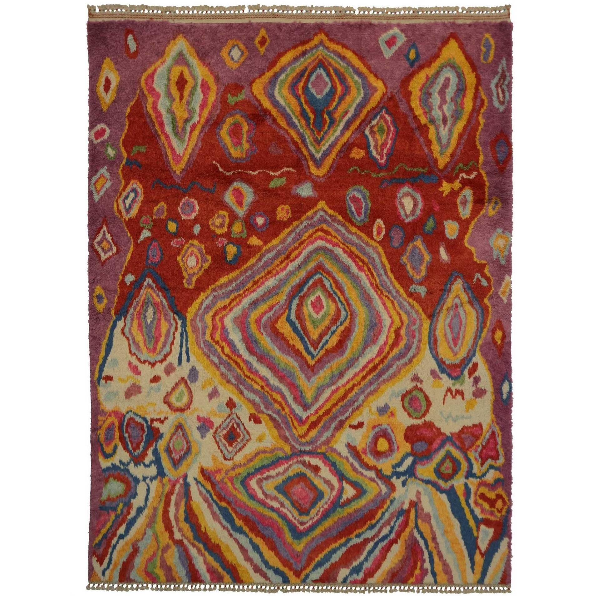 Contemporary Turkish Tulu Shag Rug with Abstract Style, Psychedelic Inspiration