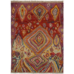 Contemporary Turkish Tulu Shag Rug with Abstract Style, Psychedelic Inspiration
