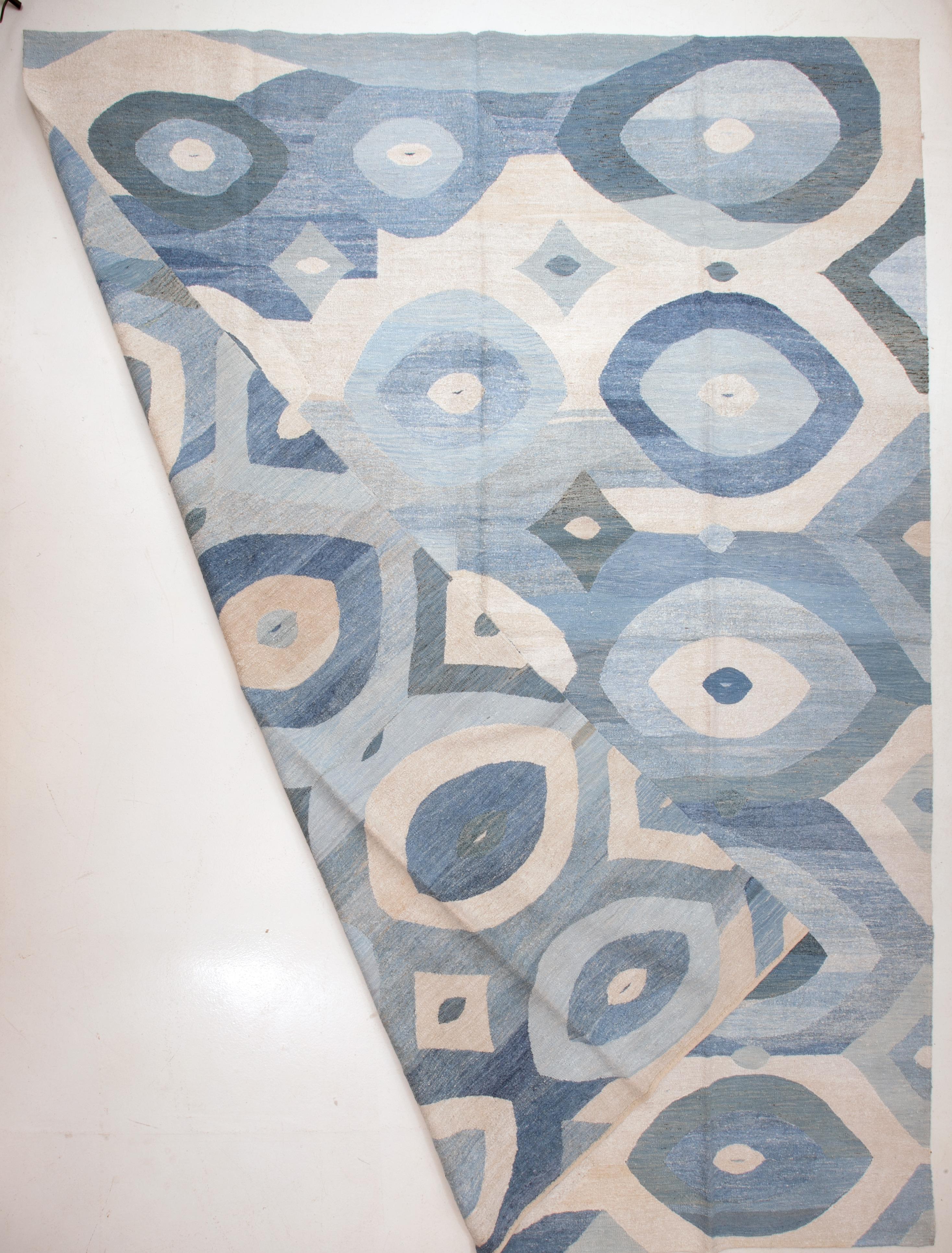 Mid-Century Modern Contemporary Turkısh Kilim Made from Recycled Hemp and Wool