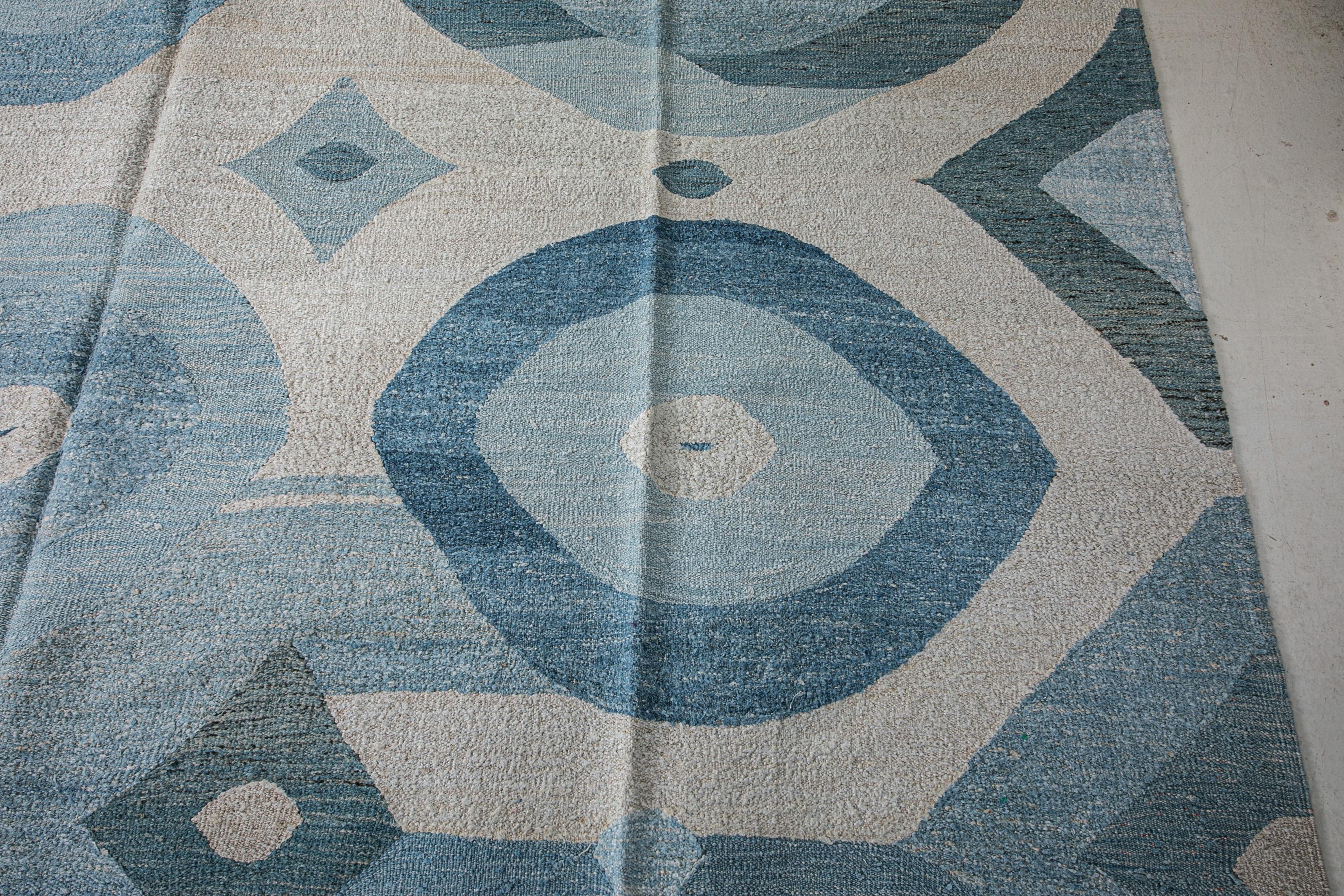 Hand-Woven Contemporary Turkısh Kilim Made from Recycled Hemp and Wool