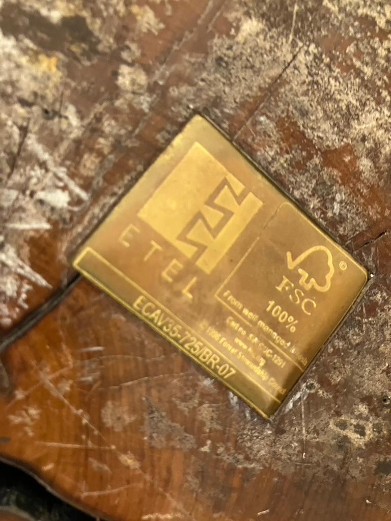 With numbered tag and 'ETEL' with logo

Note: Etel Carmona's ethos of ecological responsability is evident in her designs using sustainable timbers whose natural flaws are embraced. The resultant pieces, relying on strength of form and enhanced by