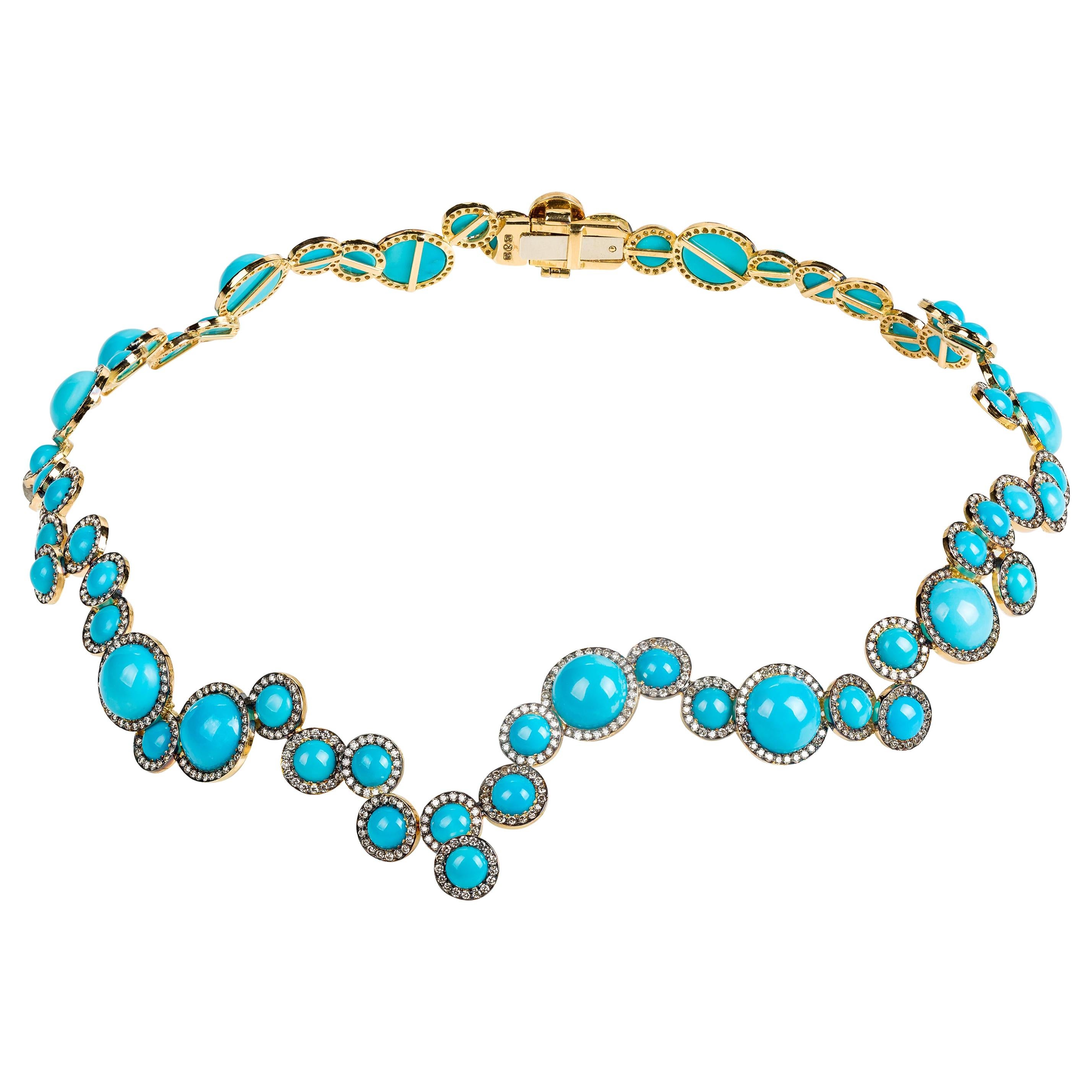 Rosior one-off Turquoise and Diamond "Choker" Necklace set in Yellow Gold