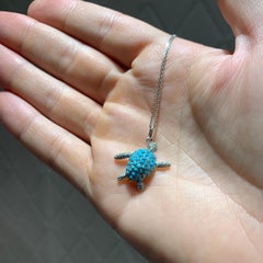 Rosior Collar Colgante "Tortuga" de Turquesa y Diamantes engastado en Oro Blanco