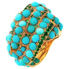 Rosior one-off Turquoise and Emerald Cocktail Ring set in Yellow Gold