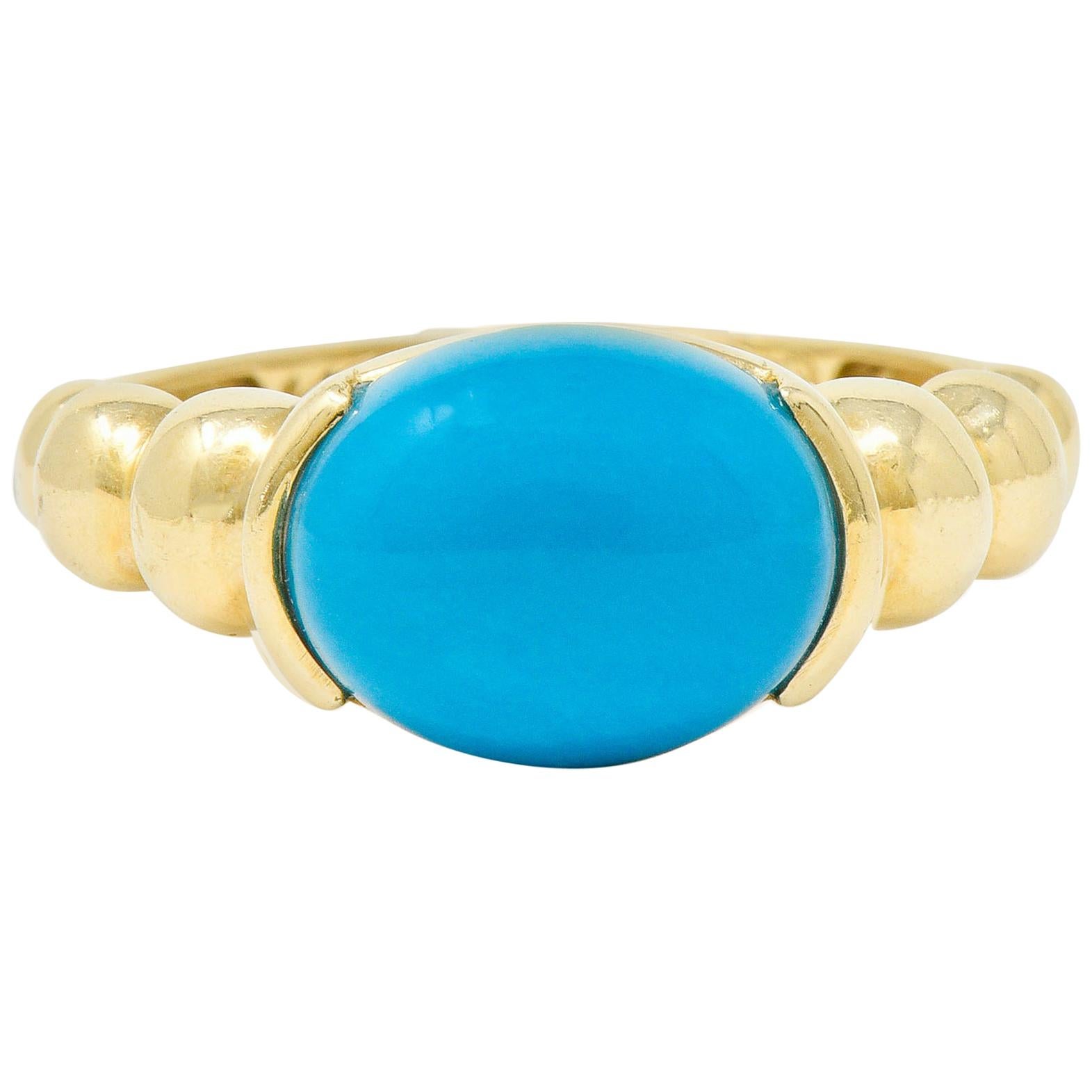 Contemporary Turquoise Cabochon 14 Karat Gold Stacking Ring at 1stDibs