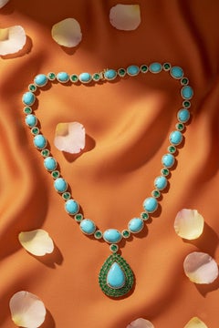 Contemporary 18K Yellow Gold Turquoise Emerald Diamond Necklace, 2026