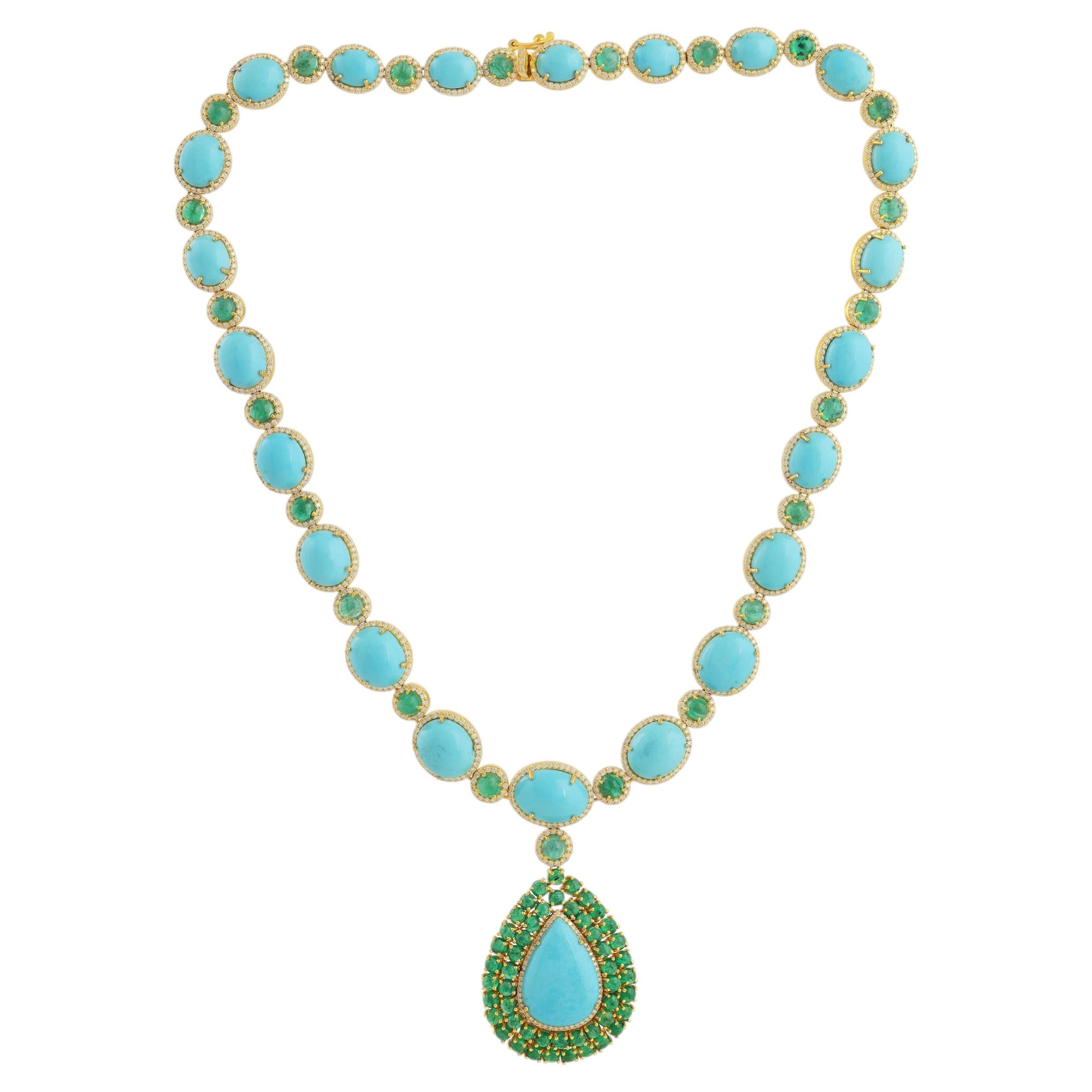 Collana contemporanea in oro giallo 18 carati con diamante e smeraldo turchese, 2026