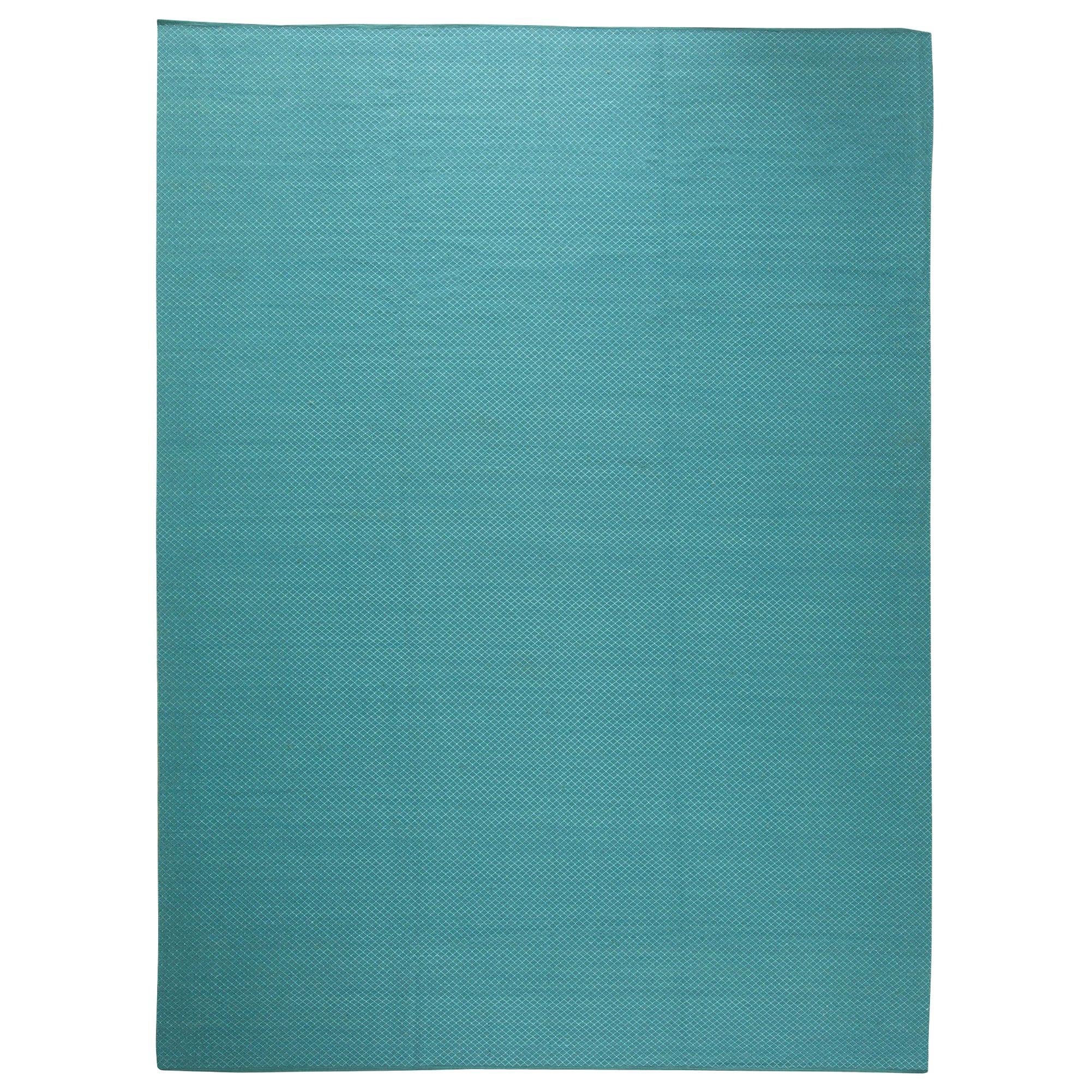 Contemporary Turquoise Geometric Flat-Weave Viscose Rug by Doris Leslie Blau