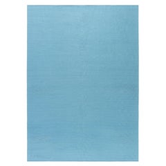 Contemporary Turquoise Geometric Flat-Weave Viscose Rug by Doris Leslie Blau