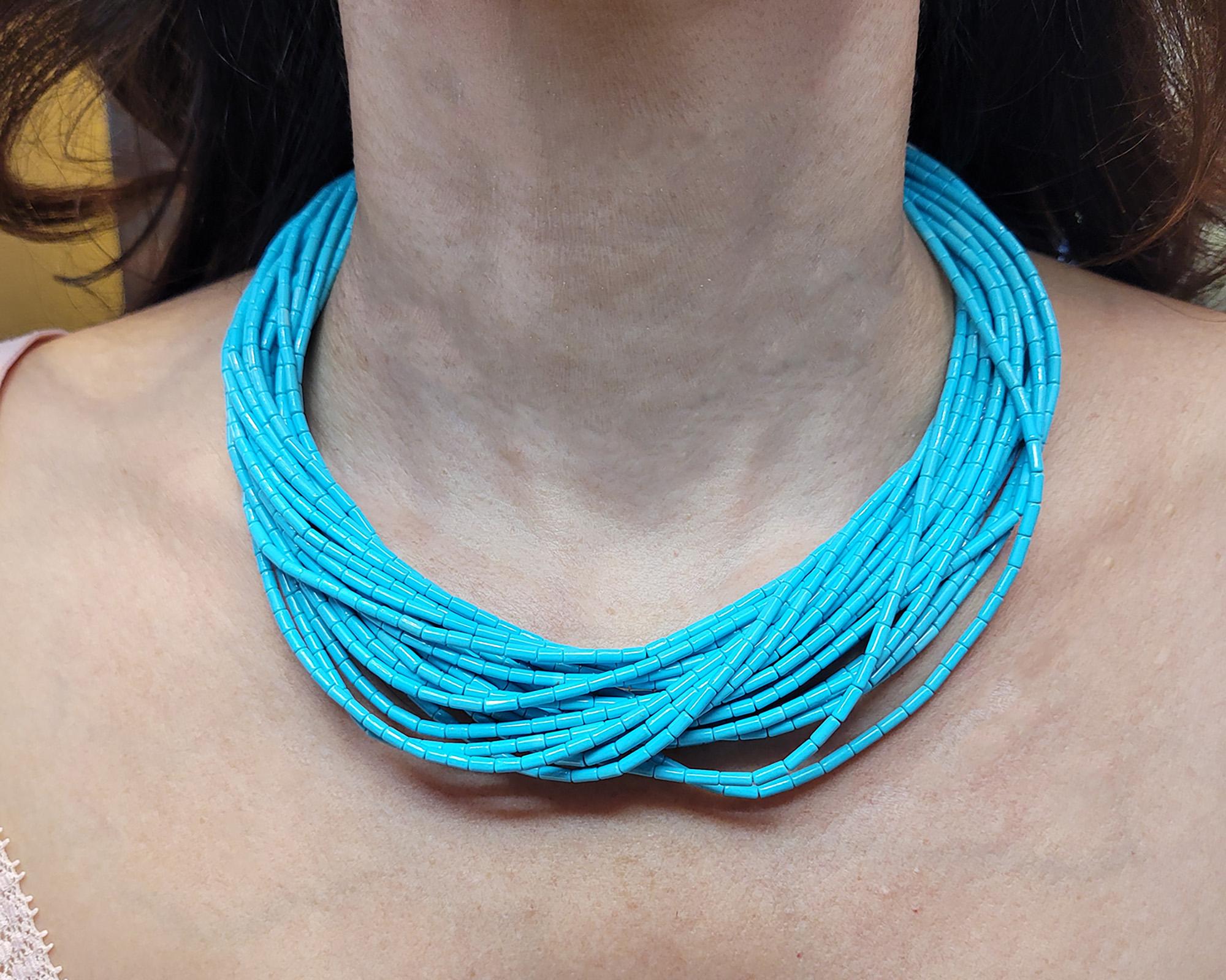 Contemporary Turquoise Multi-Strand Beaded Collar Necklace For Sale 1