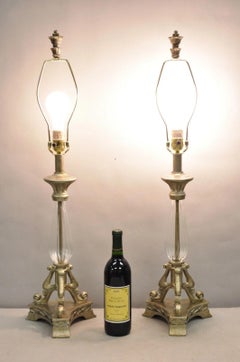 Contemporary Tuscan Mediterranean Style Glass and Resin Table Lamps - a Pair