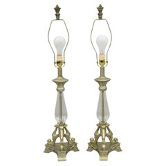 Contemporary Tuscan Mediterranean Style Glass and Resin Table Lamps - a Pair