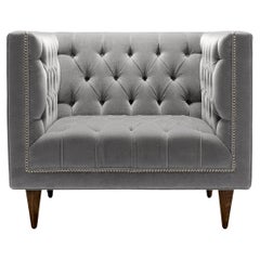 Contemporary Tux Chair in Mohair Velvet with Walnut or Oak Legs