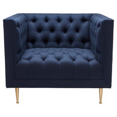 Contemporary Tux Chair Special Edition in Navy Melton Wool with Legs in Brass