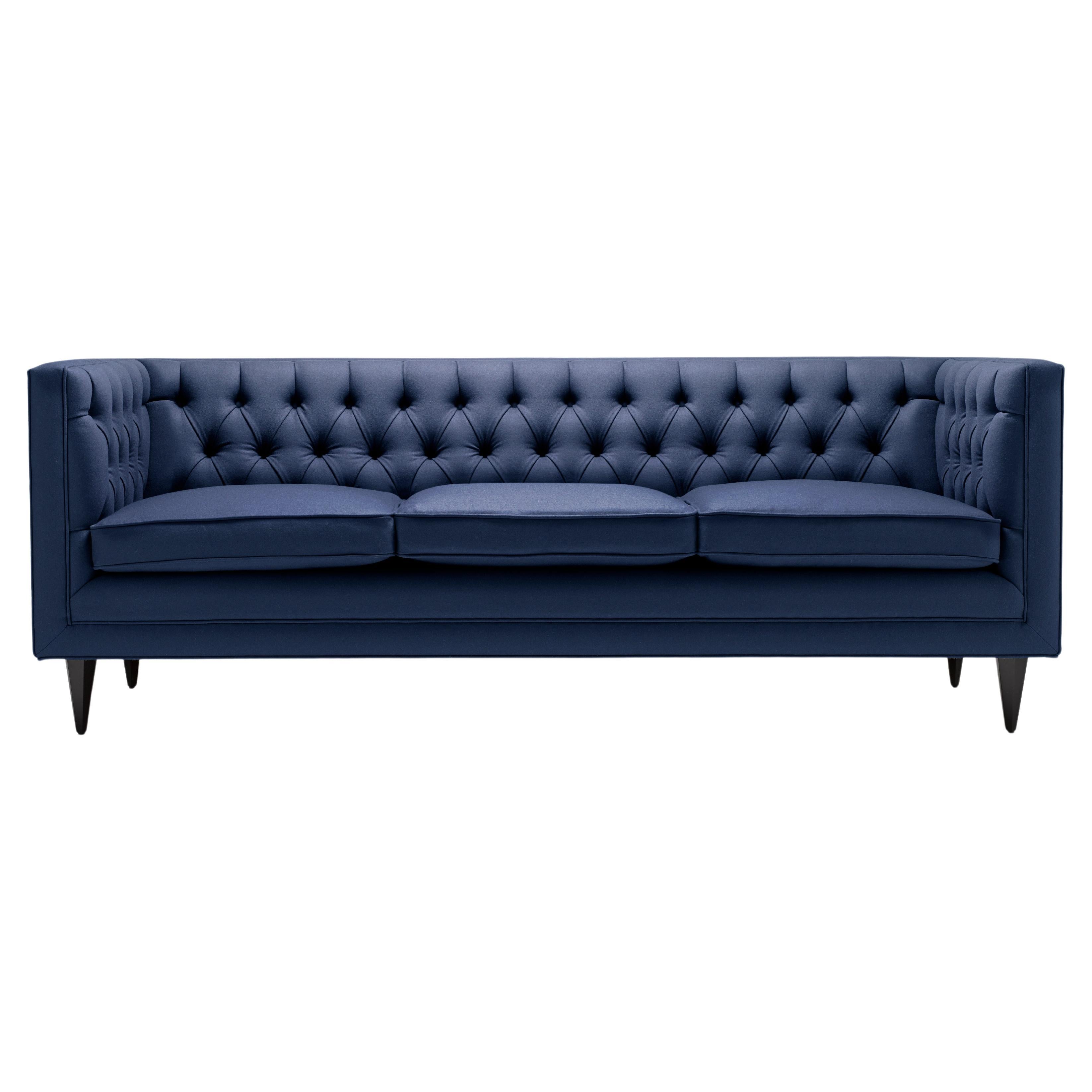 Contemporary Tux Lux Sofa in British Wool with Brass or Walnut Legs