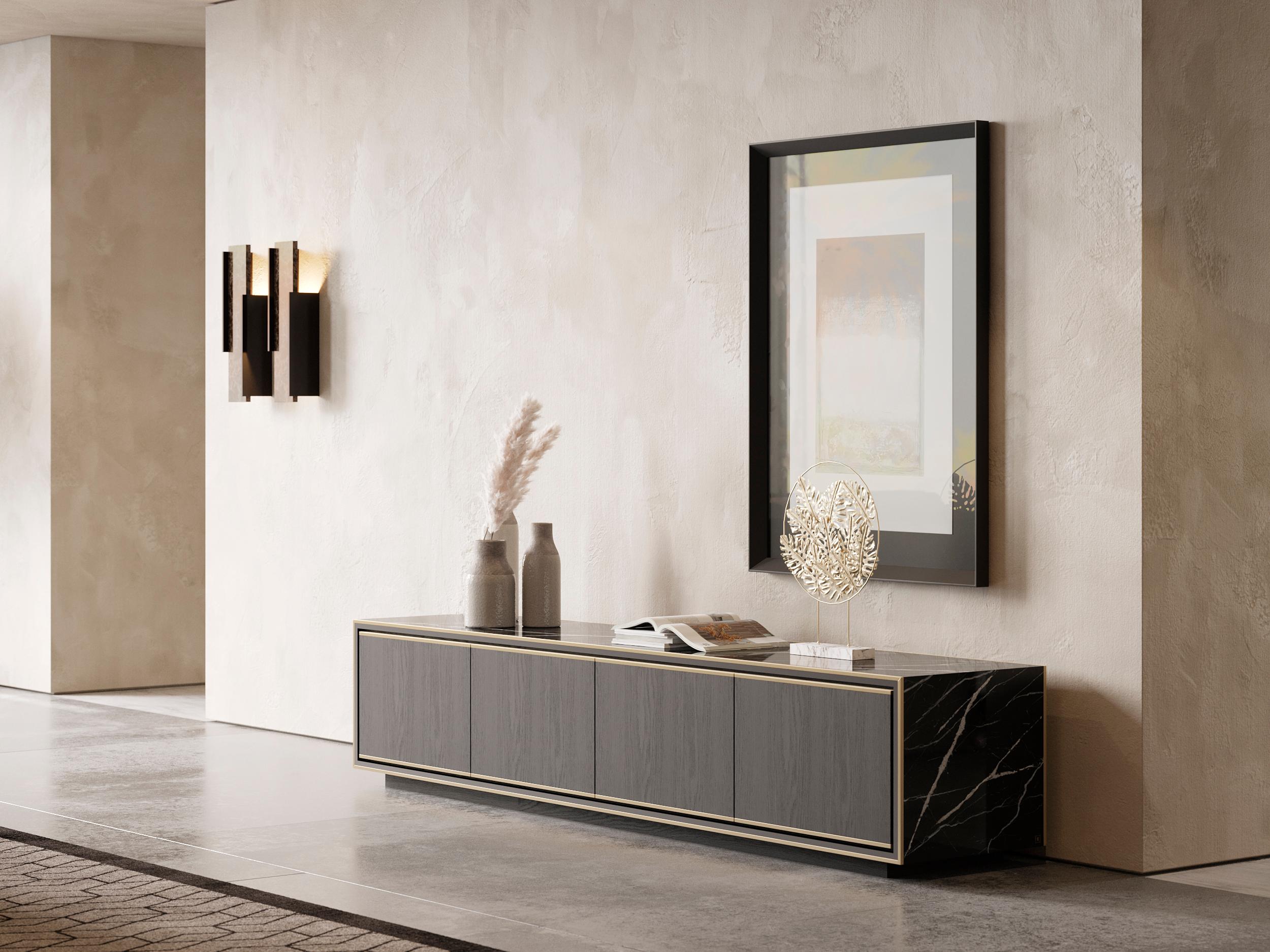 Hand-Crafted Contemporary tv cabinet, customisable in wood and marble by Laskasas For Sale