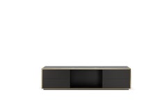 Contemporary Sideboard Black Lacquered Crossed Leather Marble Top and Drawers