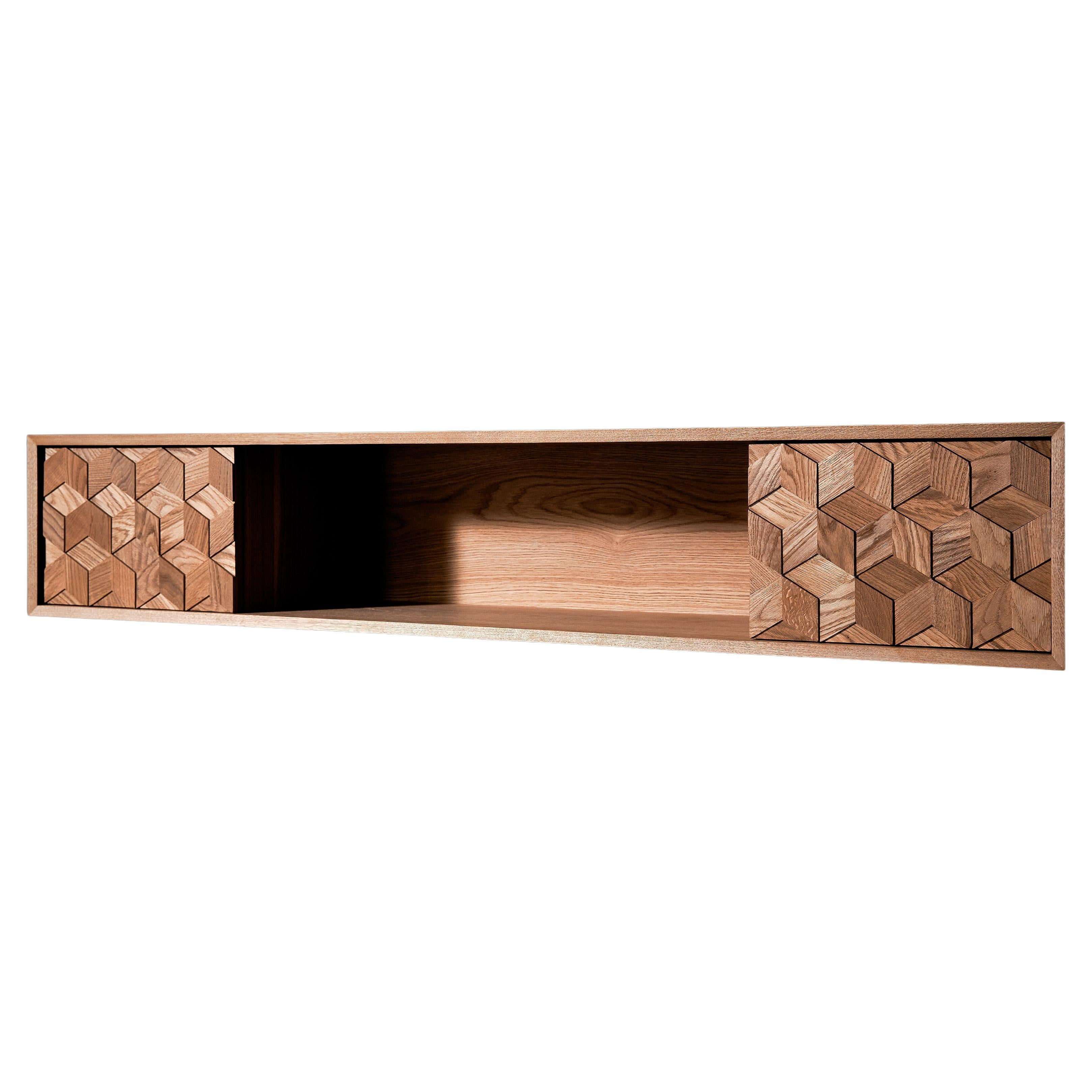 Contemporary TV Stand in Solid Oak with Hexagon Oak Mosaic

!! If you need a 3D model, just let us know !!

The Hexagon TV stand will effectively fit into a modern interior. The facades are made of 3D wooden panels in the shape of hexagons, which