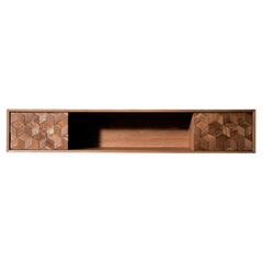 Contemporary TV Stand in Solid Oak with Hexagon Oak Mosaic + 3D Model