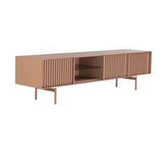 Modern TV Unit with Metallic Base and Lacquered Wood Design