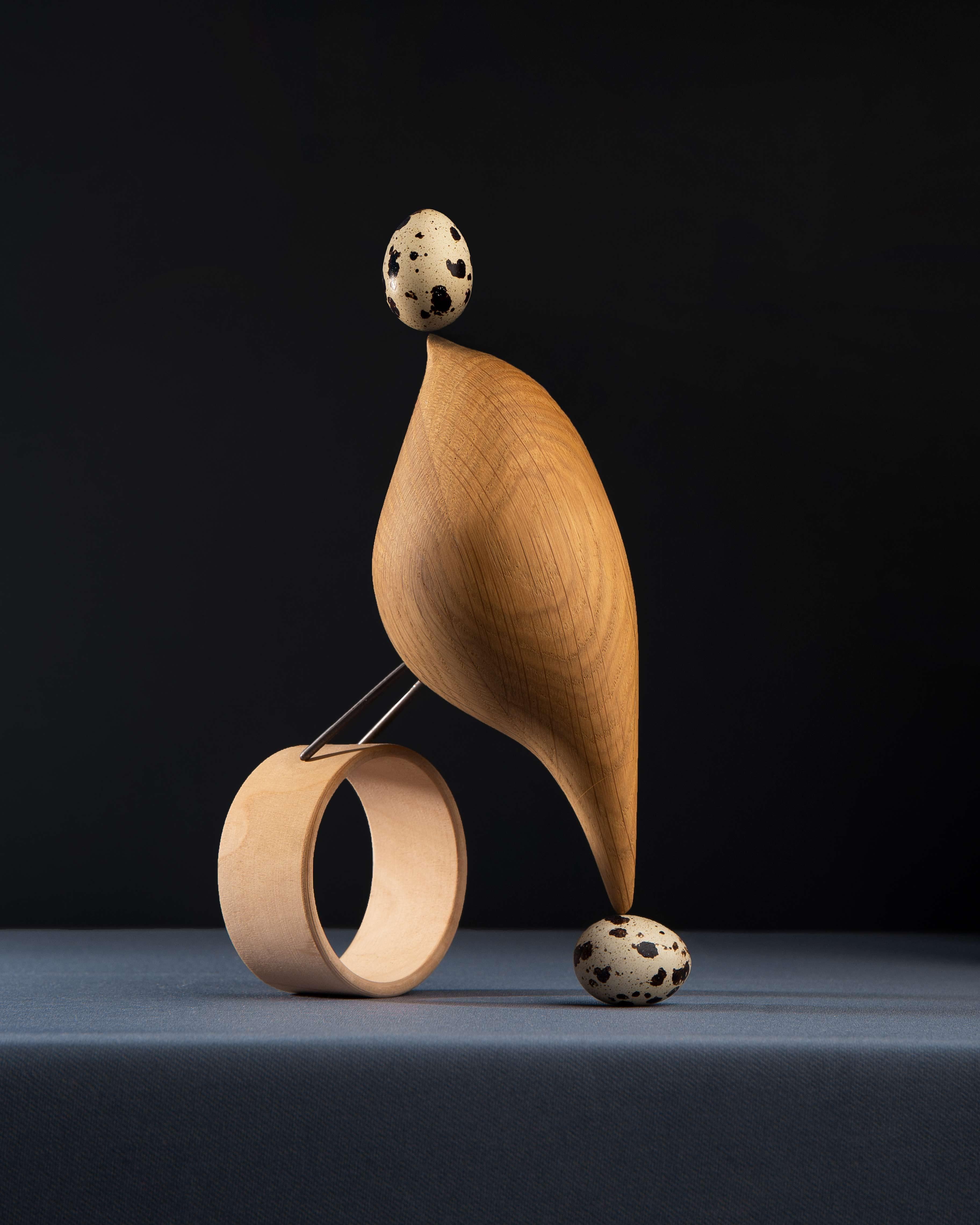 Hand-Crafted Contemporary 'Tweety Decorative Bird CS1' by Noom, Natural Ashwood, In Stock For Sale