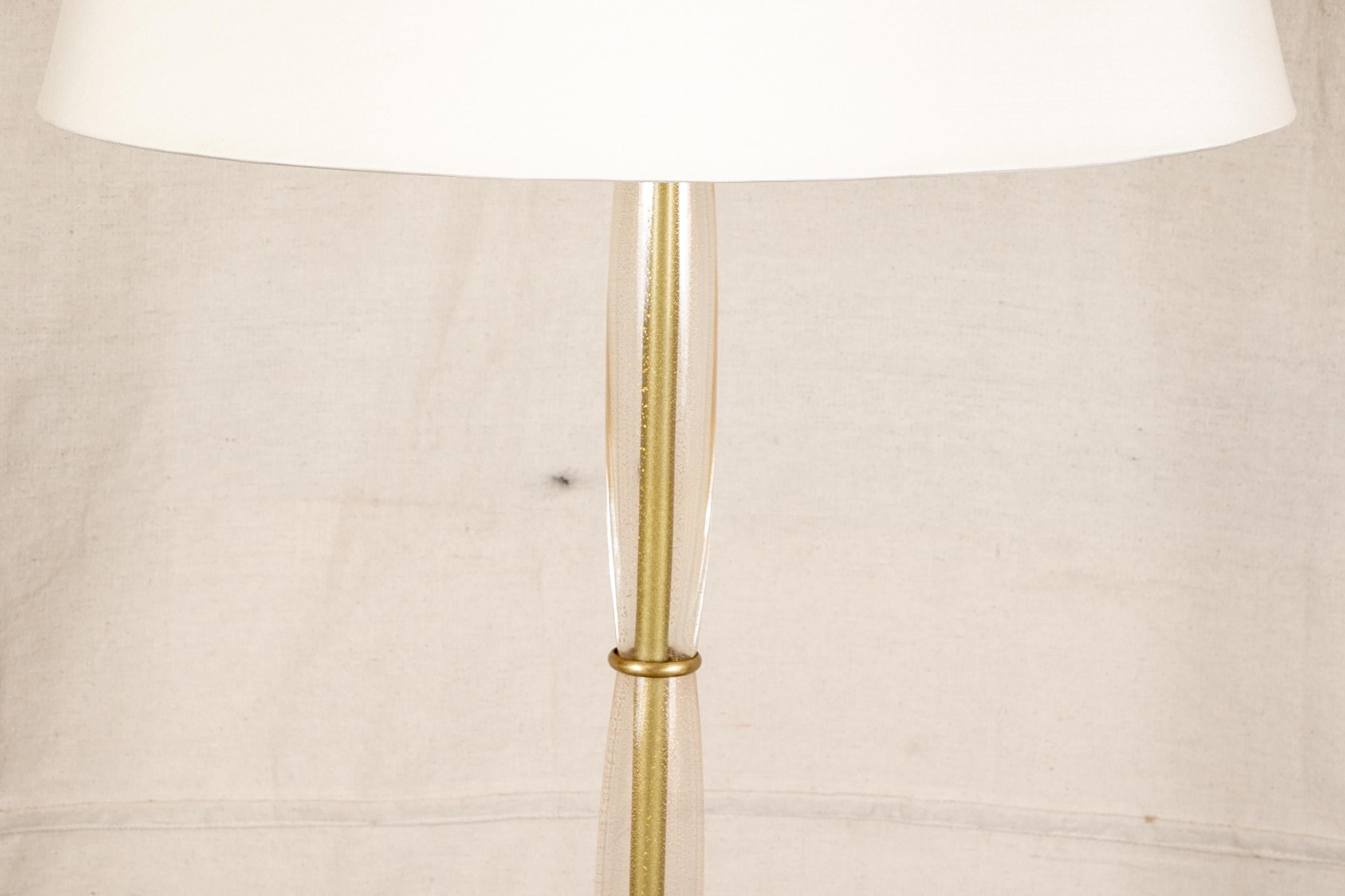 Mid-Century Modern Contemporary Twin Light Gilt Murano Glass Floor Lamp