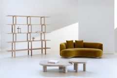 Divano curvo contemporaneo a due piazze, lino di lana beige, fatto a mano da Greenapple
