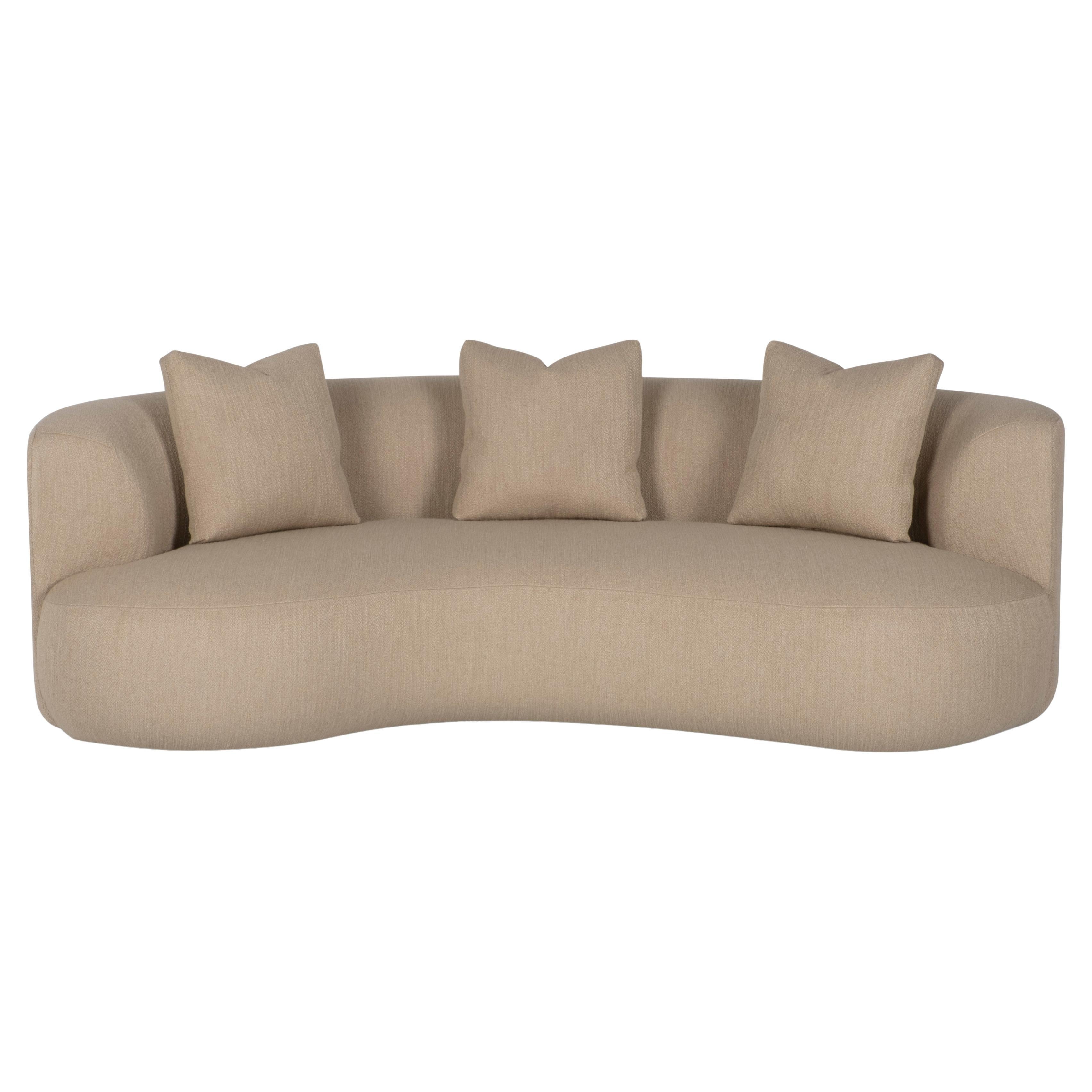 Canapé contemporain Twins Curved Sofa, Beige Wool Linen, Handmade by Greenapple